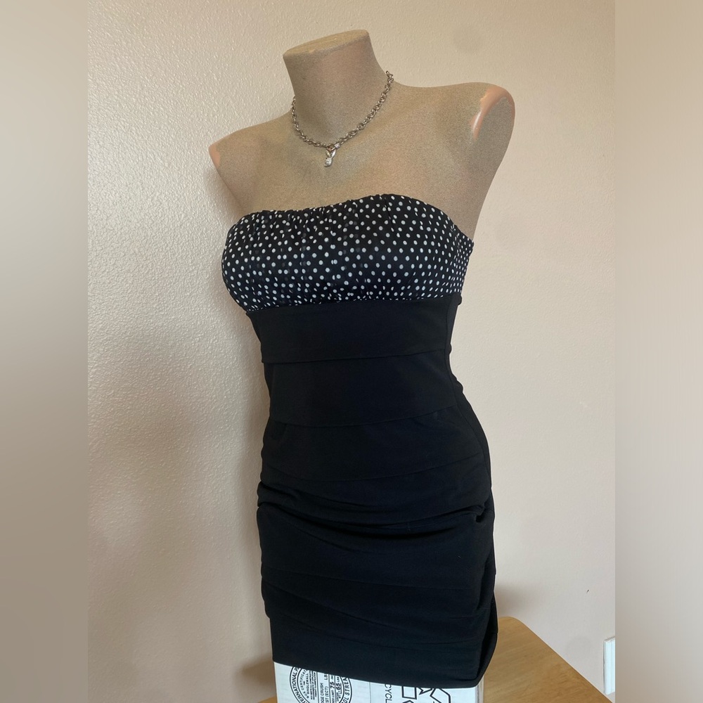 Y2k Black Strapless Mini Dress with Polka Dots